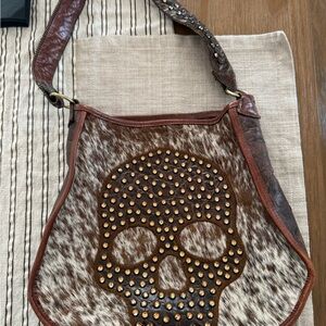 Brown Studded Skull Tote Bag